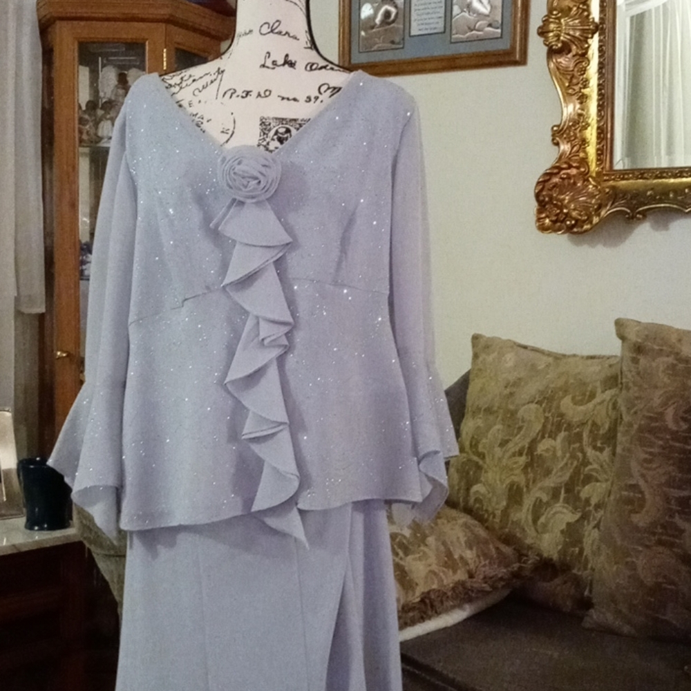 Silver crystal encrusted top and flowing skirt